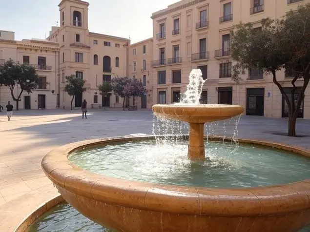 How to find the best apartment in Castellón: central and quiet areas Fountain in a central square that reflects the keys to finding the best apartment in Castellón
