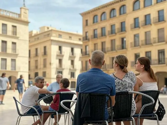 The best areas to live in Castellón: a welcoming, urban atmosphere Group of people in a central square in Castellón, highlighting the welcoming atmosphere of the best areas to live in the city.