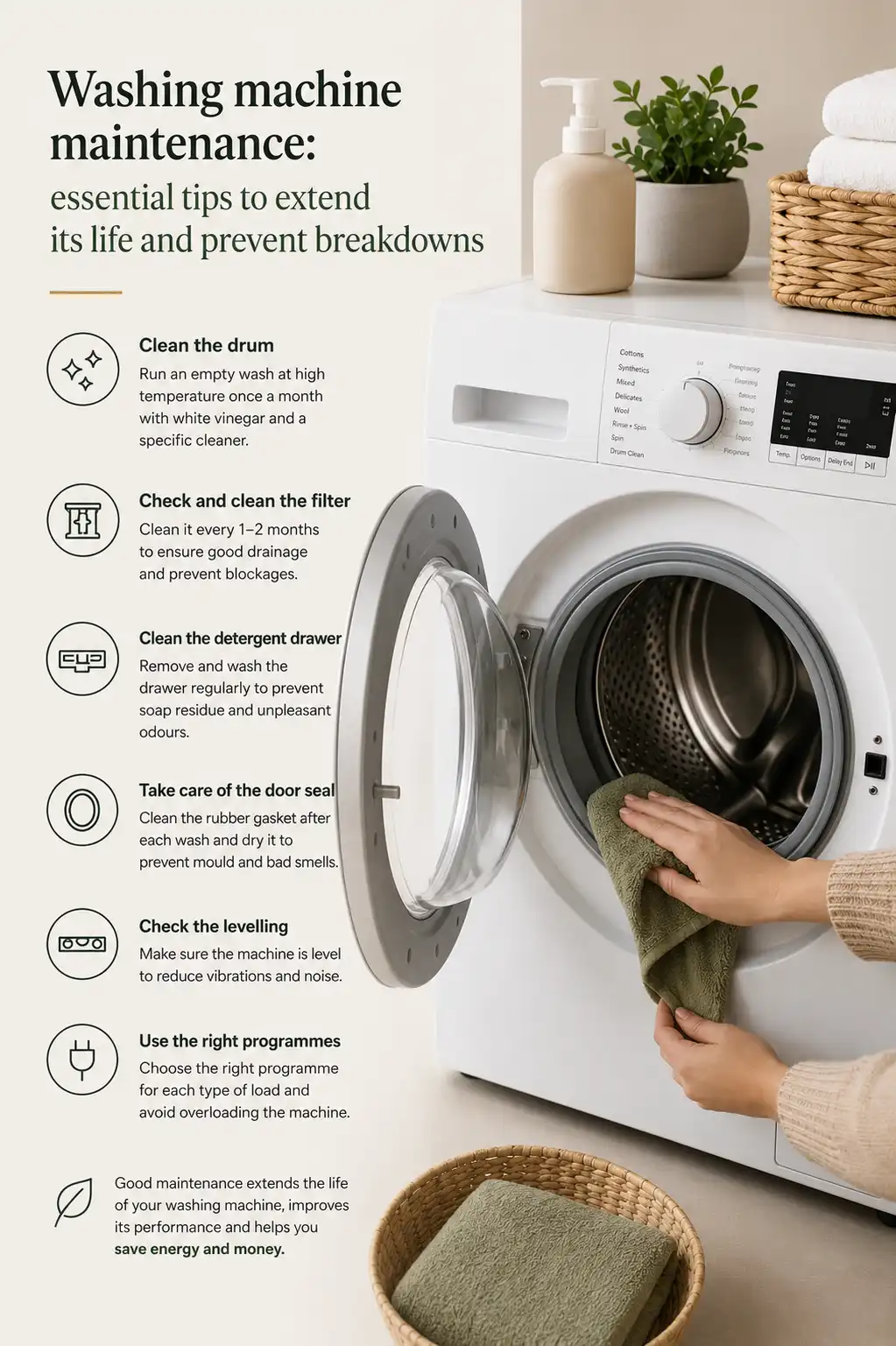 When should I do the washing today? 6 Cómo hacer el mantenimiento a la lavadora