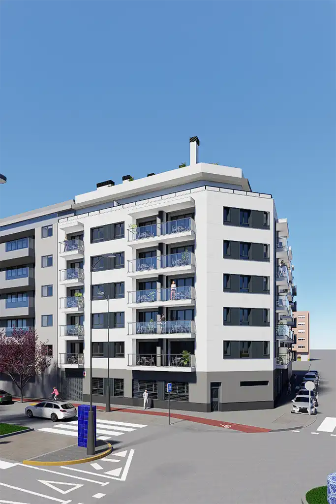 Edificio-Nou-Manises-Fachada-mobile-02 Vista panorámica en esquina del Edificio Nou Manises de Marina d'Or Construcciones